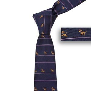 NEW Running Puppy Dog Theme Dark Blue with Purple Skinny Tie